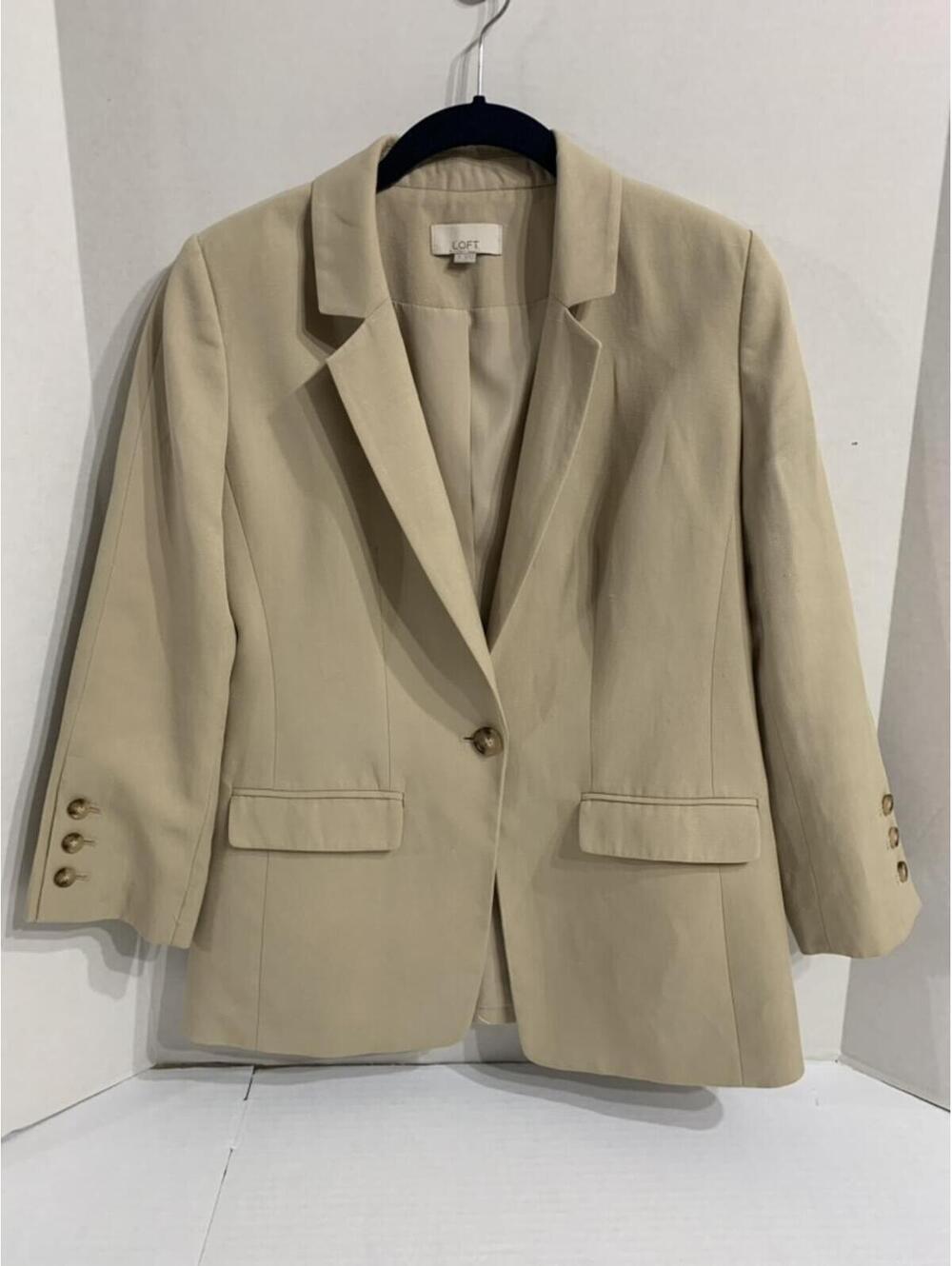 Loft Womans Size 0 Linen Blend Tan/Khaki Color Blazer